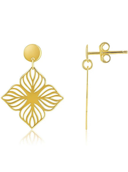 14K Yellow Gold High Polish Flower Cutout Earrings