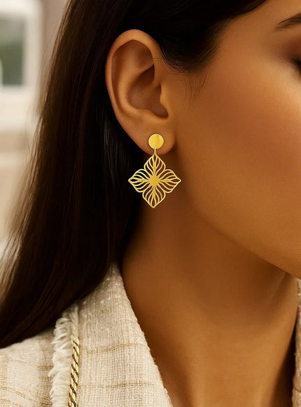 14K Yellow Gold High Polish Flower Cutout Earrings