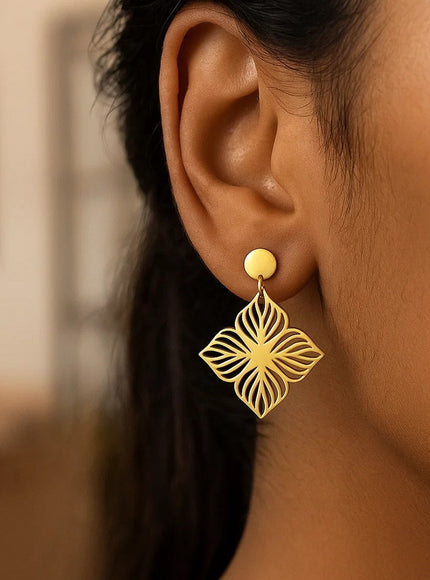 14K Yellow Gold High Polish Flower Cutout Earrings