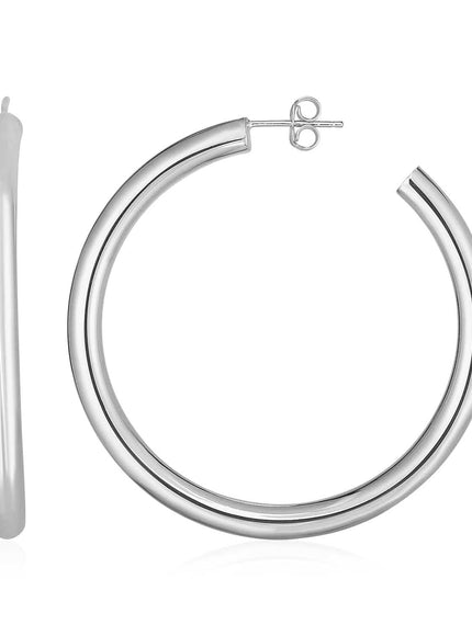 14k White Gold Polished Hoop Earrings - Ellie Belle