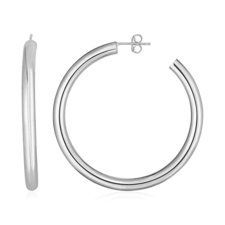 14k White Gold Polished Hoop Earrings - Ellie Belle