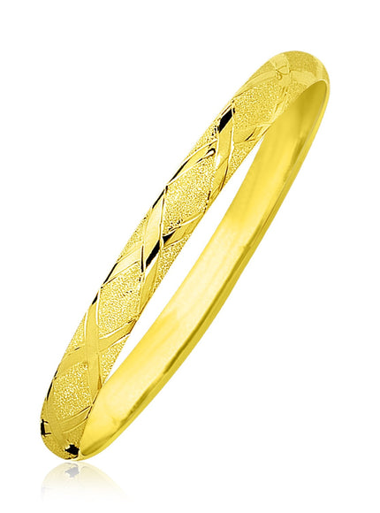 10k Yellow Gold Slender Diamond Pattern Textured Bangle