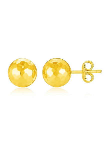 14k Yellow Gold Ball Earrings with Faceted Texture