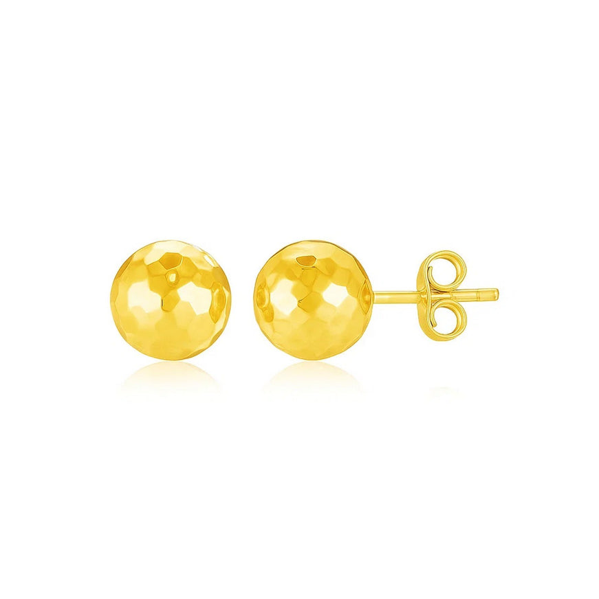 14k Yellow Gold Ball Earrings with Faceted Texture