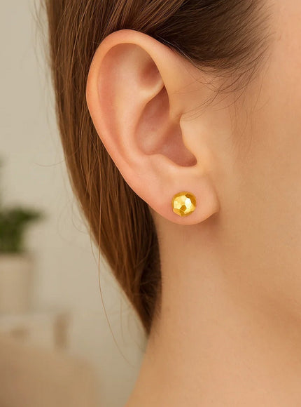 14k Yellow Gold Ball Earrings with Faceted Texture