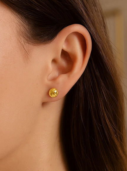 14k Yellow Gold Ball Earrings with Faceted Texture