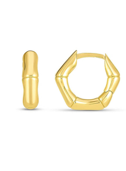 14k Yellow Gold Bamboo Huggie Hoops