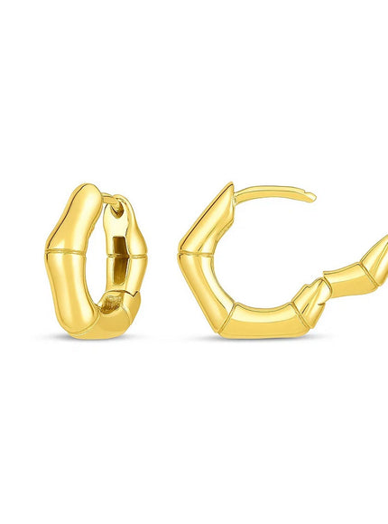 14k Yellow Gold Bamboo Huggie Hoops