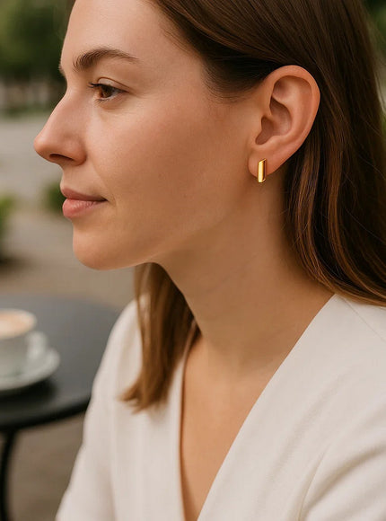 14k Yellow Gold Polished Rectangular Post Earrings