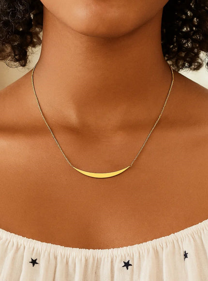 14k Yellow Gold Necklace with Polished Curved Bar Pendant