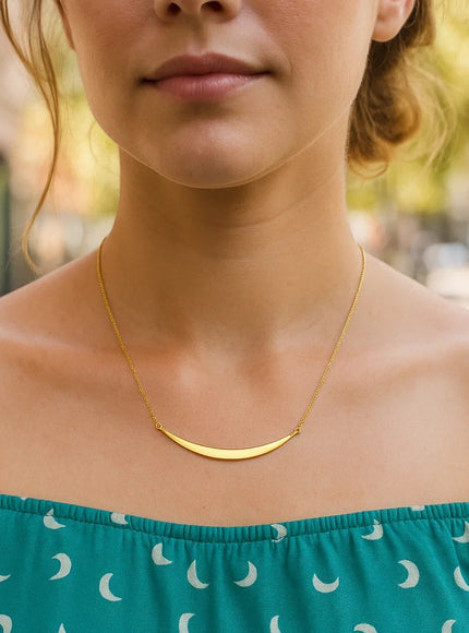 14k Yellow Gold Necklace with Polished Curved Bar Pendant