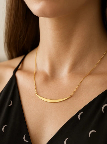 14k Yellow Gold Necklace with Polished Curved Bar Pendant