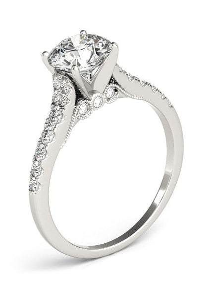 14k White Gold Diamond Engagement Ring With Single Row Band (1 3/4 cttw)