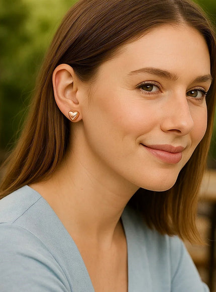 14k Rose Gold Puffed Heart Shape Shiny Earrings