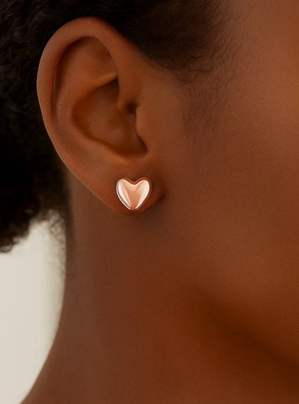 14k Rose Gold Puffed Heart Shape Shiny Earrings