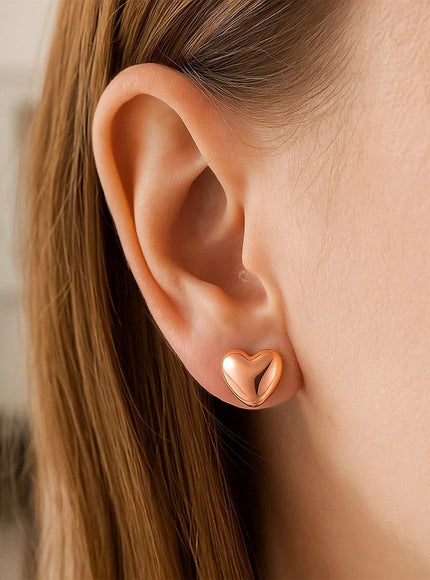 14k Rose Gold Puffed Heart Shape Shiny Earrings