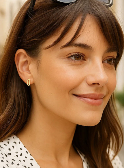 14k Yellow Gold Paperclip Link Stud Earrings