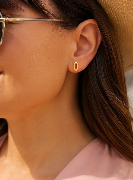 14k Yellow Gold Paperclip Link Stud Earrings