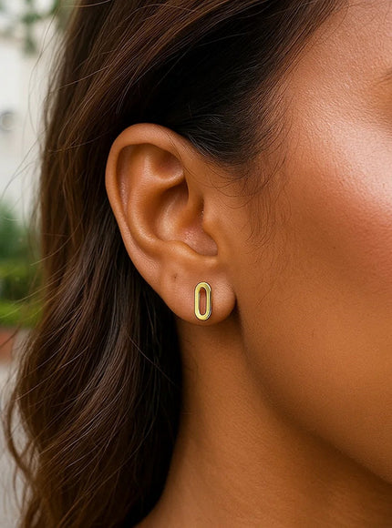 14k Yellow Gold Paperclip Link Stud Earrings