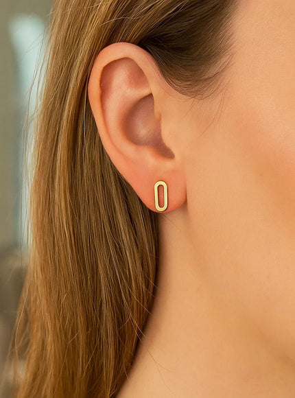 14k Yellow Gold Paperclip Link Stud Earrings
