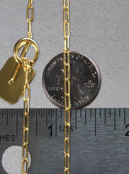 14k Yellow Gold Paperclip Chain Necklace with Rounded Rectangle Pendant