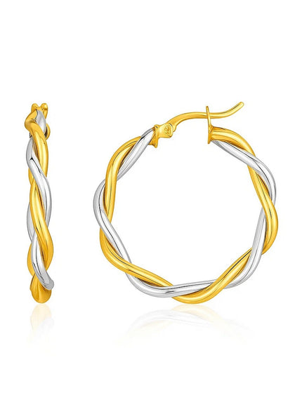 Two-Tone Twisted Wire Round Hoop Earrings in 10k Yellow and White Gold