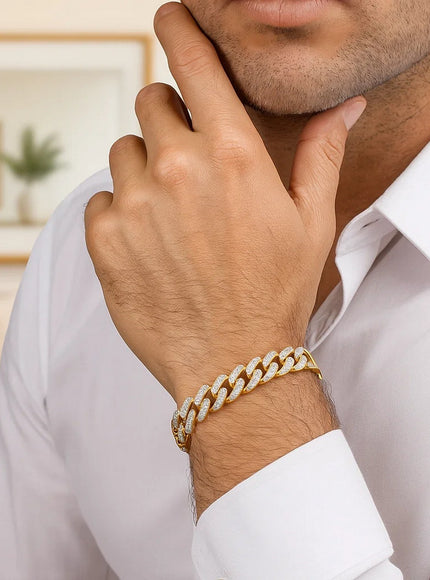 14k Two Tone Gold Curb Chain Bracelet with Diamond Pave Links