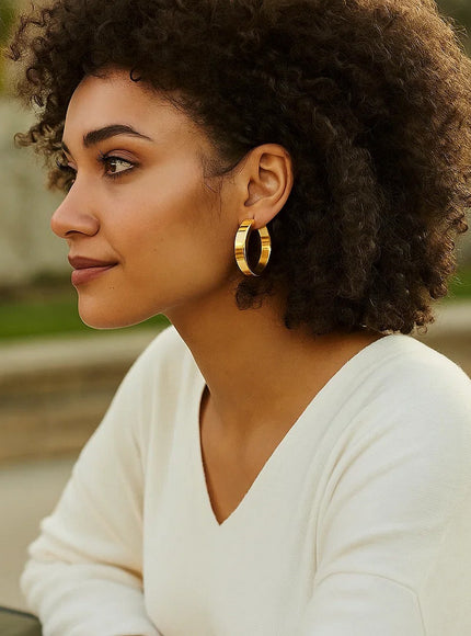 Large Tube Shaped Hoop Earrings in 14K Yellow Gold