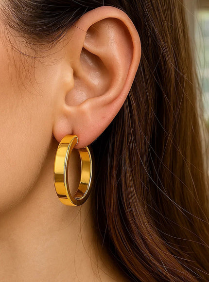 Large Tube Shaped Hoop Earrings in 14K Yellow Gold