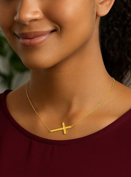 14k Yellow Gold Plain Cross Motif Necklace