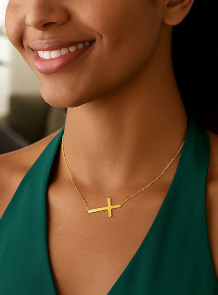 14k Yellow Gold Plain Cross Motif Necklace