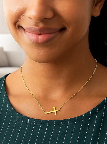 14k Yellow Gold Plain Cross Motif Necklace
