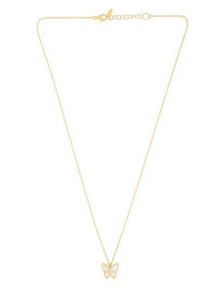 14k Yellow Gold High Polish Butterfly Peral Paste Necklace