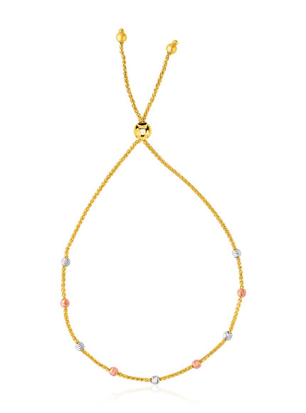 14k Tri-Color Gold Textured Bead Station Lariat Bracelet