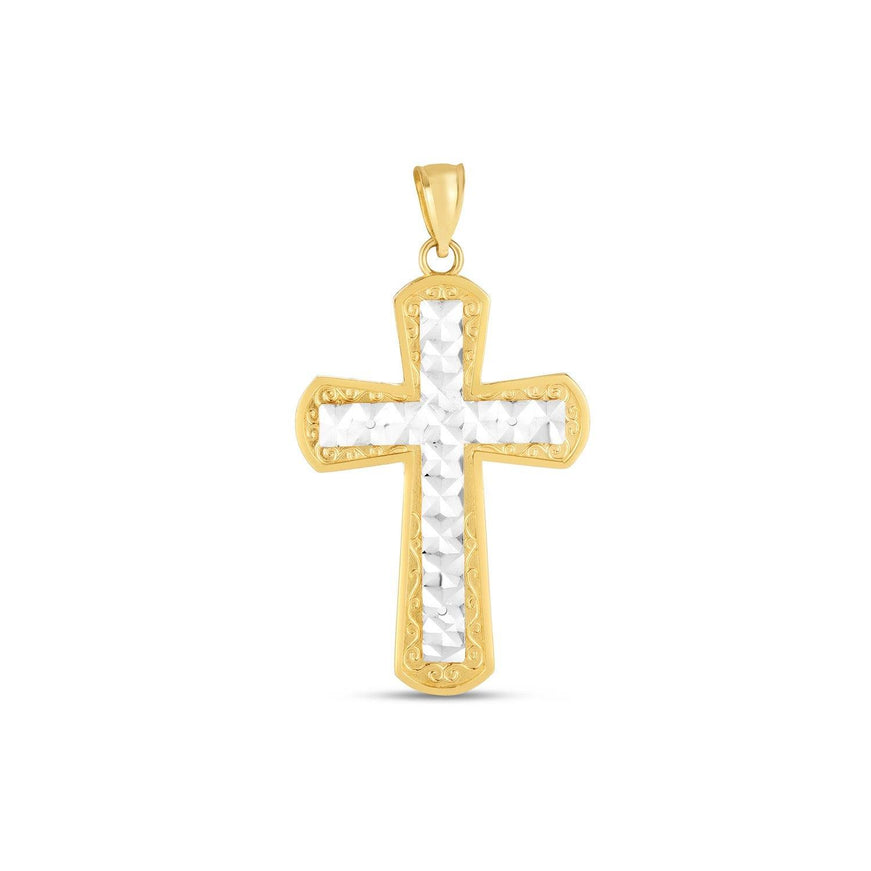 14k Two Tone Gold High Polish Diamond Cut Cross Pendant - Ellie Belle