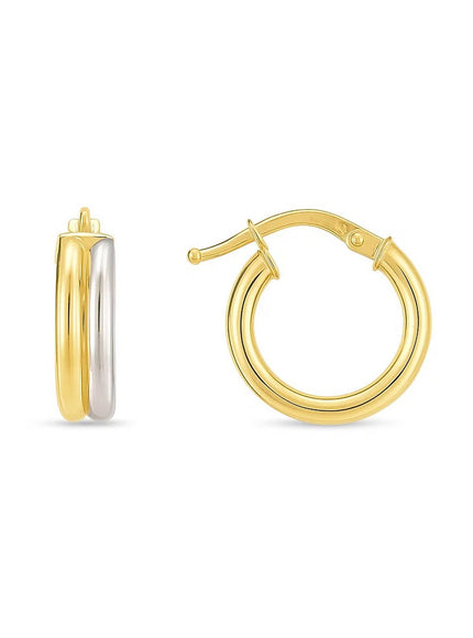 14k Two Tone Gold Double Round Hoops