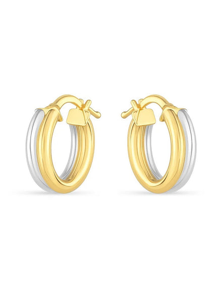 14k Two Tone Gold Double Round Hoops