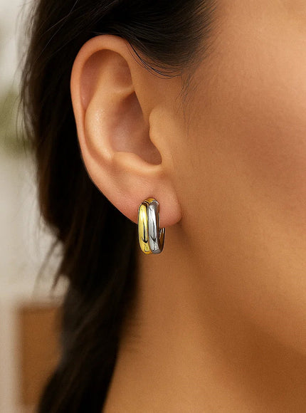 14k Two Tone Gold Double Round Hoops