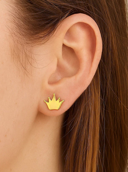 14k Yellow Gold Post Earrings with Crowns