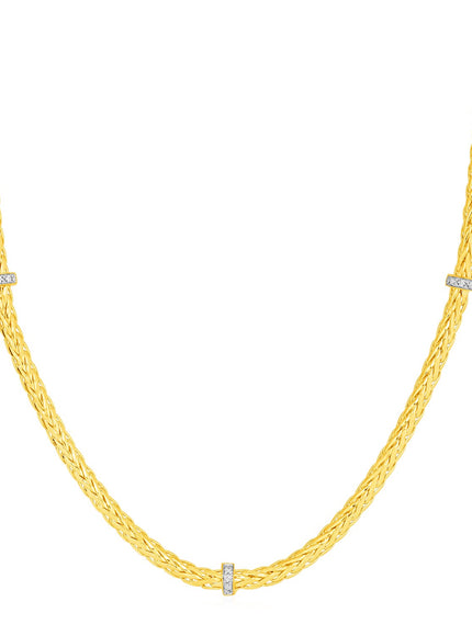 Woven Rope Necklace with Diamond Accents in 14k Yellow Gold