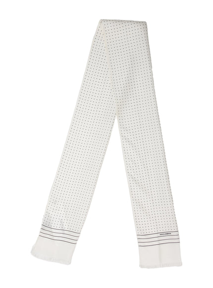 Dolce & Gabbana White Polka Dotted Silk Skinny Scarf