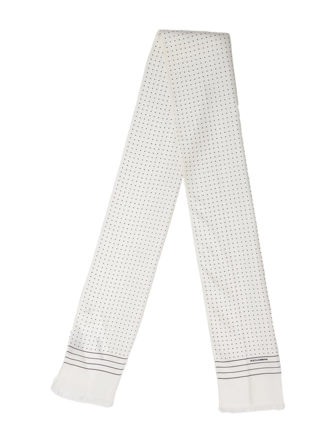 Dolce & Gabbana White Polka Dotted Silk Skinny Scarf
