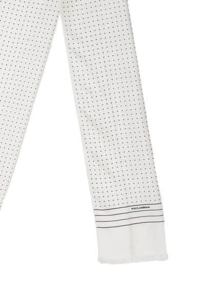Dolce & Gabbana White Polka Dotted Silk Skinny Scarf