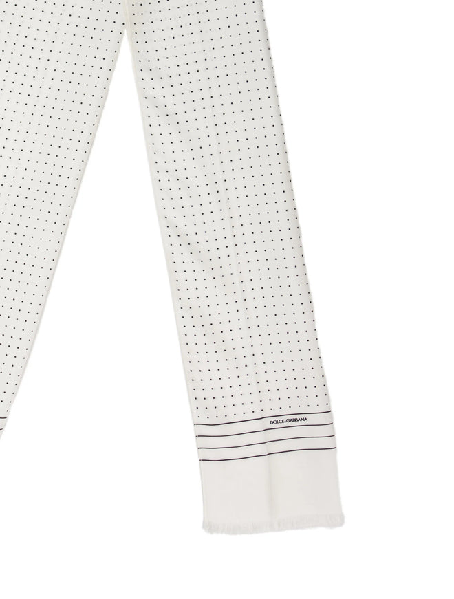 Dolce & Gabbana White Polka Dotted Silk Skinny Scarf