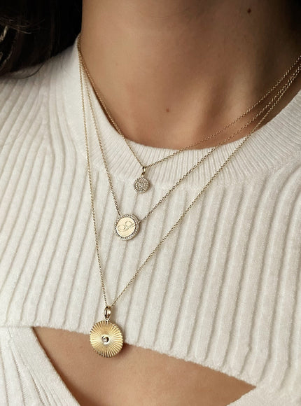 Zoe Lev 14K Gold Fluted Disc with Diamond Pendant