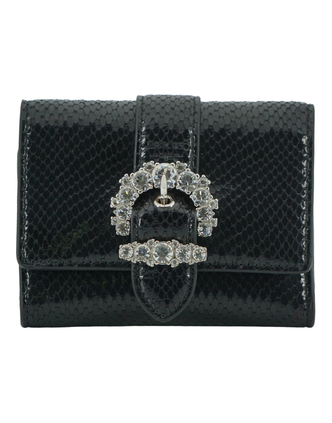 Jimmy Choo black leather card holder with jeweled buckle