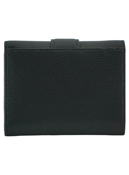 a black leather wallet on a white background