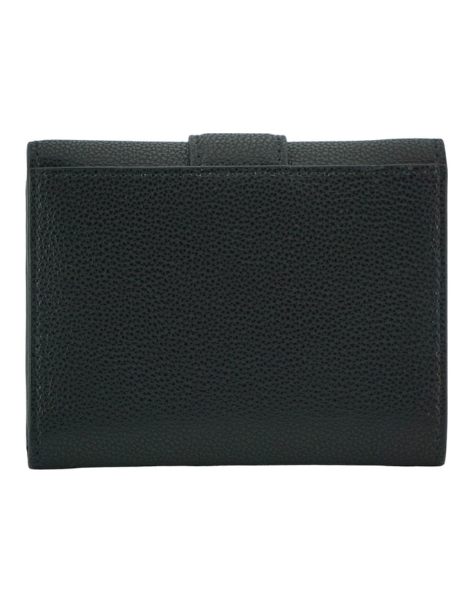 a black leather wallet on a white background