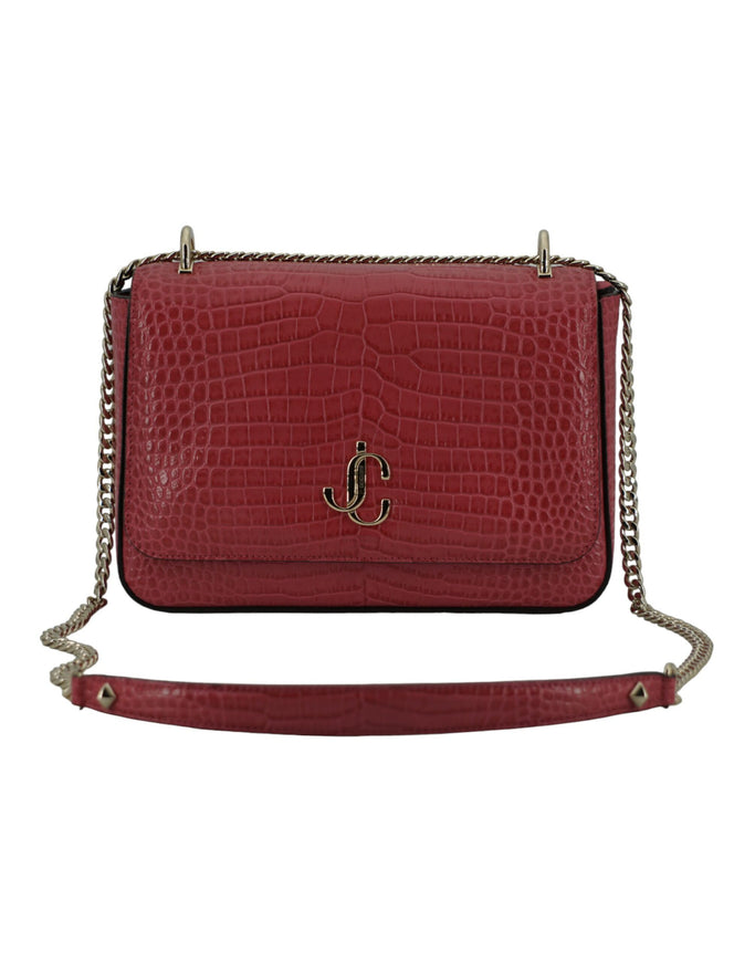 a red handbag with a chain strap