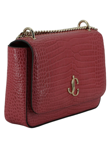 a red handbag with a chain strap